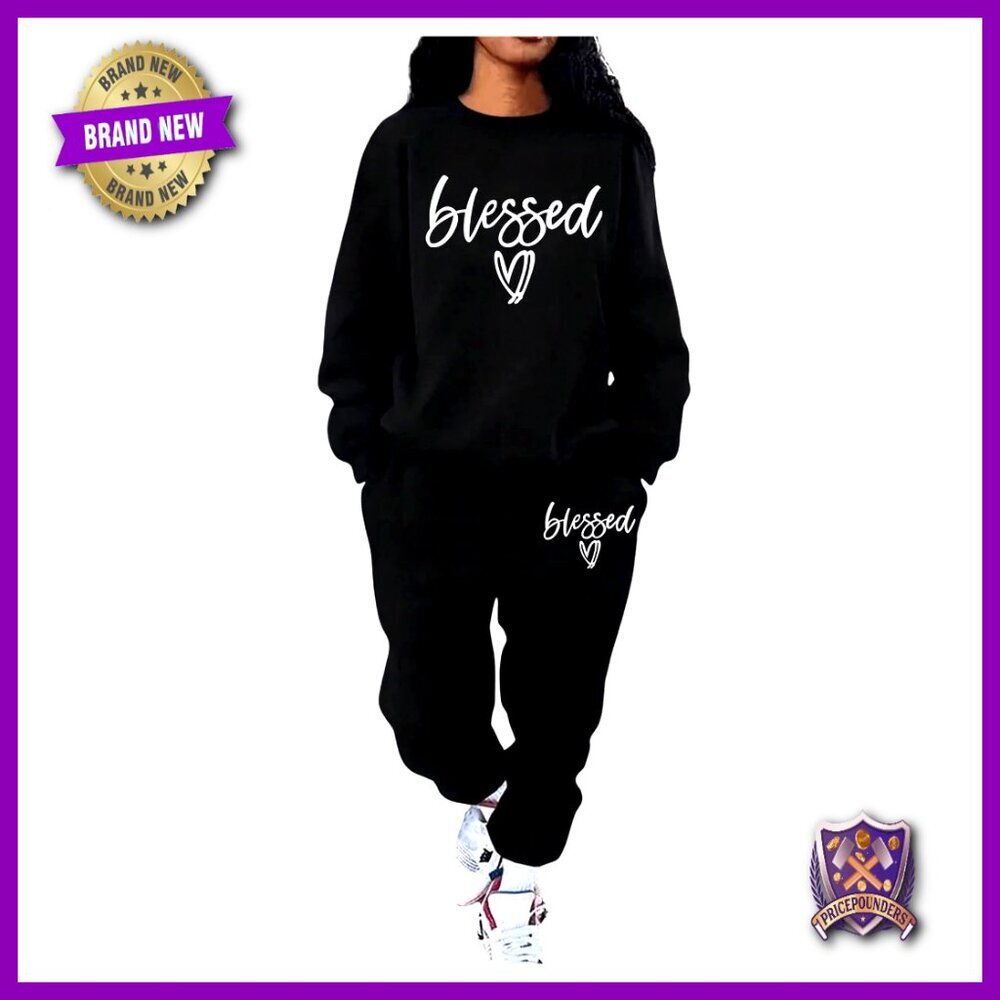 Plus Size Letter Graphic Tracksuit Long Sleeve Sweatshirt Joggers Set